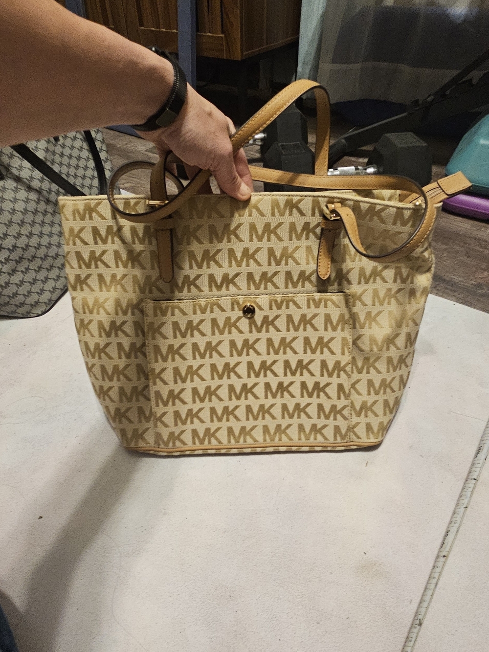 NWT - Michael Kors Beige Logo Tote Bag with Tan Trim